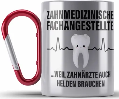Produktbild von Trendation - Zahnmedizinische Fachangestellte Edelstahl Tasse Karabiner Geschenk Lustig Zahnarzt Damen Kollegin Geschenkidee Zahnarzthelferin (Rot)