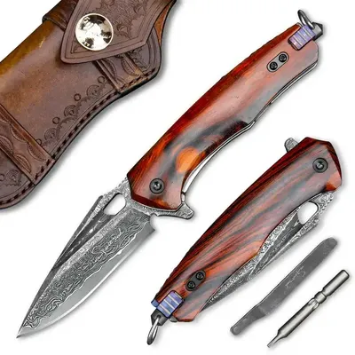 Produktbild von HARAHU TA-29050 Damast Jagd-Klappmesser - Braun KP29050