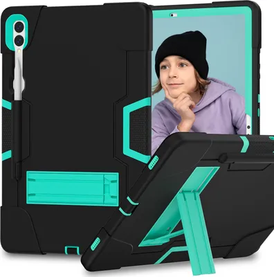 Produktbild von Hülle für Samsung Galaxy Tab S9 Plus/S9 FE Plus 12,4" SM-X810/X816B/X818U/X616B 2023 Hybrid Dreilagige Robust Stoßfest Schwerlast Schutzhülle mit Ständer Schwarz Aqua