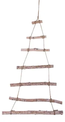 Image de Sapin de Noël en bois à suspendre - Naturel - 40 x 75 cm - Décoration murale de Noël