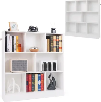 Immagine prodotto di KOMFOTTEU Libreria a vista con 8 scomparti, 3 ripiani, scaffale a cubi, libreria indipendente, scaffale da ufficio in legno, scaffale portadocumenti 100 x 24 x 104 cm (bianco)