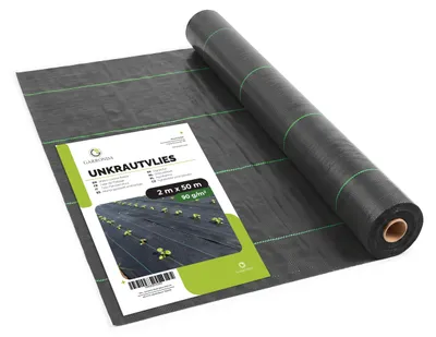 Produktbild von Garronda Unkrautvlies 90 g/m² 2 x 50 m Gartenvlies wasserdurchlässig aus gewebtem Polypropylengewebe für Beet und Garten zur Bodenabdeckung und Trennung GD-0193 Schwarz