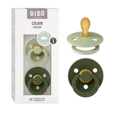 Produktbild von BIBS Colour Symmetrical Schnuller 2er Pack, BPA-frei Dummy-Schnuller, Symmetrischer Nippel. Naturkautschuk / Latex, Hergestellt in Dänemark. Größe 1 (0-6 Monate), Sage / Hunter Green
