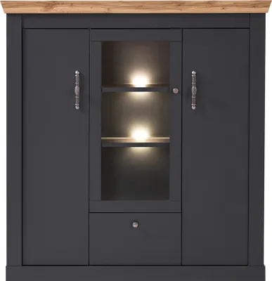 Produktbild von Highboard inkl. Beleuchtung in anthrazit mit Wotan Eiche Nb. CESENA-61, B/H/T ca. 141/146/45 cm