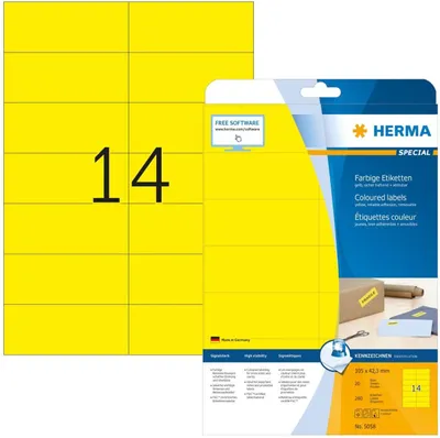 Obrázok produktu pre HERMA farebné etikety A4 105x42,3 mm žltý matný papier 280 ks.