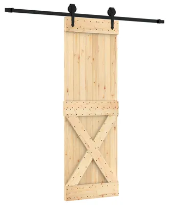 Productafbeelding van vidaXL Schuifdeur, natuurlijke kleur en zwart, 70 x 210 cm, massief eikenhout