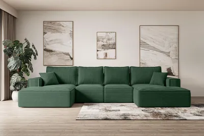 Produktbild von ALTDECOR Ecksofa mit Schlaffunktion und Bettkasten - Corner Sofa Eckcouch Couch U-Form universal, links/rechts angeordnet Schlafcouch Ausziehbar Wohnlandschaft SIERRA-U-S - 349x161x87 cm Grün