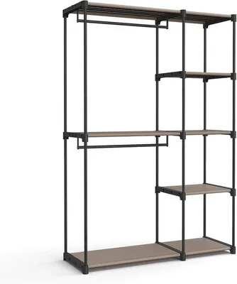 Productafbeelding van Famanu garderobekast met dubbele kledingstang en planken - taupekleur