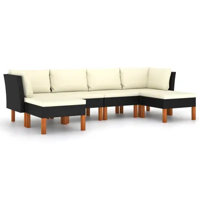 A sectional outdoor lounge set with cream cushions and black base, shown against a white background.