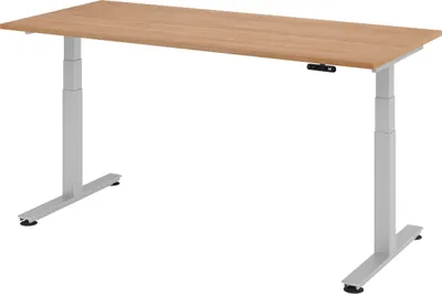 Produktbild von bümö Schreibtisch elektrisch XDSM - Gestell: Silber, Nachbildung: Nussbaum, Größe:  180 x 80 cm