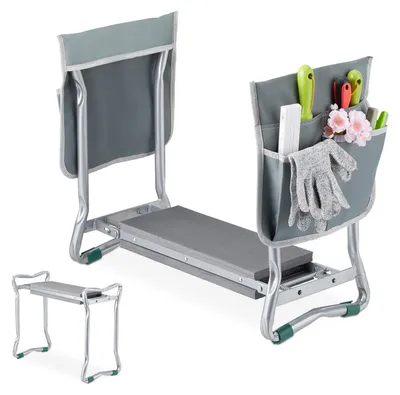 Zdjęcie produktu dla Klęcznik ogrodniczy - Składany - Srebrno-szary - 50 x 59 x 31,5 cm - Obciążenie do 150 kg
