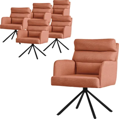 Produktbild von ML-Design Esszimmerstühle drehbar 6er Set Orange Wohnzimmerstühle mit Arm- und Rückenlehne Rückenkissen Metallbeine Drehstuhl Auto-Position Stuhl
