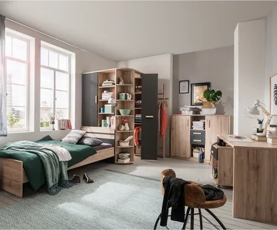 Produktbild von Jugendzimmer Set 6-teilig mit 90x200 cm Bett in Eiche mit graphit CANTON-43