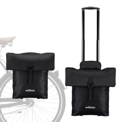 Produktbild von Wiltec Fahrrad-Trolley Gepäckträgertasche schwarz 33 x 13 x 64 cm mit 28 l Stauraum Fahrradtasche und Trolley in einem
