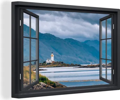 Produktbild von OneMillionCanvasses® - Leinwandbilder - 150x100 cm, Durchblick - Leuchtturm - Sturm, Wandbilder Kunstdruck Wanddekoration