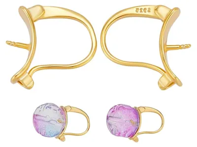 Produktbild von 1 Paar 925 Sterling Silber Leverback Ohrringe mit goldenen Haken für halbgebohrte Perlen und Charms zur Schmuckherstellung