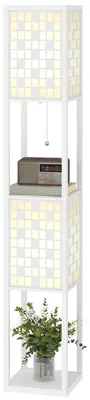 Produktbild von HOMCOM Stehlampe, Stehleuchte mit 2 Fächern, E27 Sockel, Gittermustersäule, Weiß