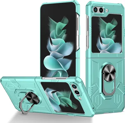 Produktbild von Galaxy Z Flip5 Hülle, Robust Harter PC Stoßfest Ringhalter Ständer Schutzhülle für Samsung Galaxy Z Flip 5 Blau