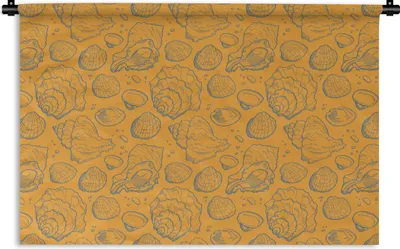 Produktbild von MuchoWow® Wandteppich Wandbehang Muscheln - Gelb - Orange - Muster 120x80 cm Tapisserie Dekoration Wandtuch - Wanddekorationen - Wandtücher