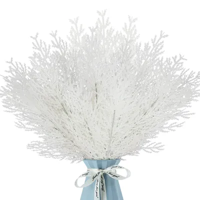 12 künstliche Glitzerblätter, 35 cm, Weiß für Weihnachtsdeko