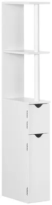 Immagine prodotto di kleankin Colonna Bagno con 2 Ripiani e 2 Armadietti, Mobile Alto Salvaspazio 15.2x29.8x118 cm, Bianco