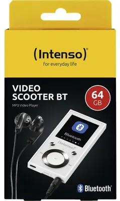 Produktbild von Intenso Video Scooter BT MP3-Player 64 GB – Bluetooth 5.0, 1,8" LCD Display, USB-C, microSD-Kartenleser, 18 Std. Akkulaufzeit, Musik- & Videoplayer, Weiß, MP3 Spieler, USB 2.0, Weiß