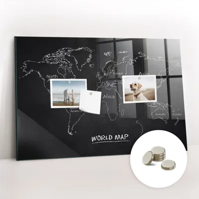 Obrázok produktu pre Magnetická tabuľa na stenu - Memo Tabuľa Sklenená - vrátane 5 magnetov - 60x40 cm - Mapa sveta krajín
