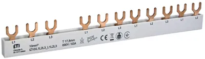 Produktbild von ETI Phasenschiene mit Gabelanschluss L 3 polig 10 mm² 63 A Sammelschiene