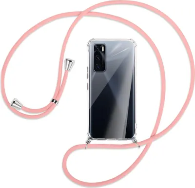 Produktbild von Handykette Backcover-Schutzhülle mit Band (Metall silberfarben) für vivo V20 SE (V2022) / Y70 - rosa