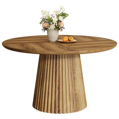 Produktbild von Tribesigns 120 cm Runder Esstisch für 4-6 Personen, Küchentisch im Landhausstil, Esszimmertisch aus Holz mit geriffeltem Sockel für Esszimmer, Küche
