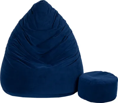 Image de Sac de siège 100x75 avec repose-pieds velours bleu foncé