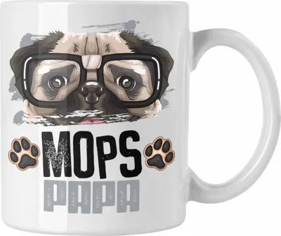 Produktbild von Trendation - Mops Papa Besitzer Tasse Geschenk Lustiger Spruch Geschenkidee Mops Liebhaber (Weiß)
