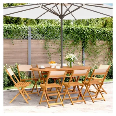 Produktbild von Klappbare Gartenstühle aus beigefarbenem Stoff und Massivholz, 8 Stück