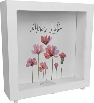 Produktbild von Aquarell Blumen Rahmen Spardose aus Holz mit Spruch Alles Liebe