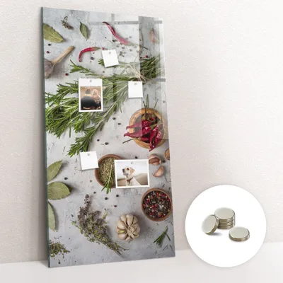 Obrázok produktu pre Magnetická tabuľa na stenu - Memo Tabuľa Sklenená - vrátane 5 magnetov - 60x120 cm - Bylinky