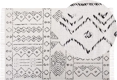 Zdjęcie produktu dla BELIANI Dywan złamana biel czarny wełniany 140 x 200 cm aztecki wzór salon sypialnia