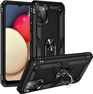 Produktbild von Conie Outdoor Schutzhülle für Samsung Galaxy A03s Tasche Silikon Hard Case Cover Hülle mit Halter Ständer in Schwarz
