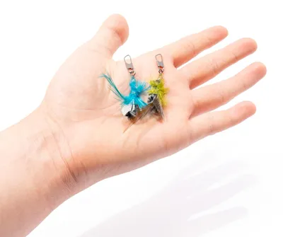Produktbild von Spielanhänger für Katzenangel · 2 Stk. · Katzenangel-Aufsätze · Feder-Duo grün · blau