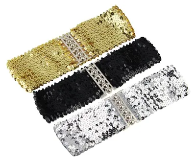 Produktbild von JIHUOO 3 Stück Pailletten-Kleid-Gürtel, Disco-Party-Gürtel, elastisch, schmal, b
