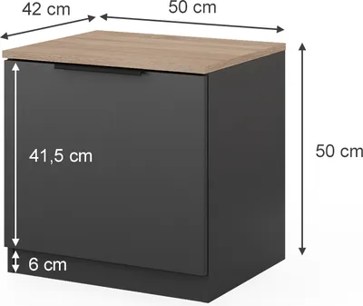 Image de Table de chevet Vicco Betti Anthracite/Sonoma 50x50cm, Model 40609