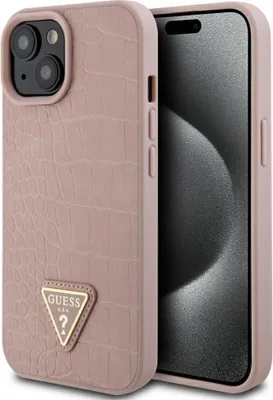 Produktbild von GUESS Handyhülle passend für IPHONE 13 / 14 / 15 GUHCP15SPCRTHCP (Croco Triangle Metal Logo) rosa