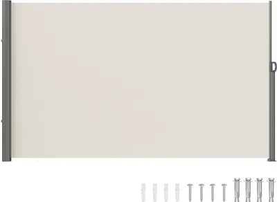 Obrázek produktu pro Boční markýza 180 x 300 cm Markýza na boční stěnu z polyesterové tkaniny 180 g/m² sPolyuretanzátěrem Markýza se zatahovací rukojetí s pružinovým mechanismem Ochranná zástěna pro balkony Terasy Béžová barva