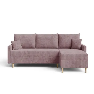 Produktbild von EZIMPAZ Ecksofa AMERO L-Form mit Schlaffunktion und Bettkasten, Cordstoff Couch, Skandinavisch, Rosa POSO 27