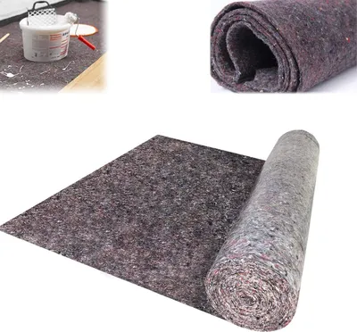 A collage of images showing a roll of protective felt material, a bucket of paint, and a roller.