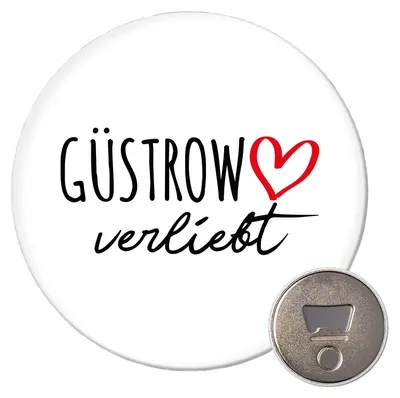 Produktbild von Huuraa Magnet Güstrow verliebt 59mm Kühlschrankmagnet rund Flaschenöffner Geschenkidee