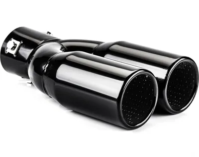 A black dual exhaust tip for a vehicle, shown against a white background.