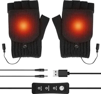 Produktbild von USB-beheizte Handschuhe, temperaturverstellbare warme Handschuhe für ganze und halbe Hände, beheizte fingerlose Strickhandschuhe für Männer und Frauen