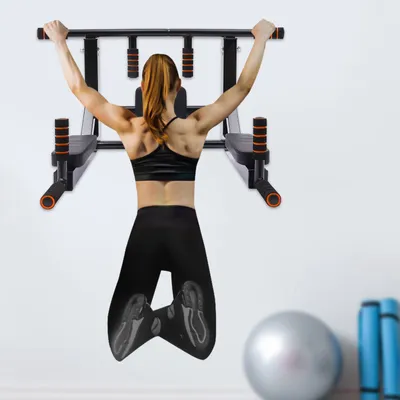 Image de Barre de traction – Barre de dips – Support mural – Noir – Capacité de charge : 200 kg – Supports pour le dos et les bras