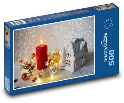 Zdjęcie produktu dla Puzzle 500 Świeca świąteczna i śnieżny domek - martinpuzzle