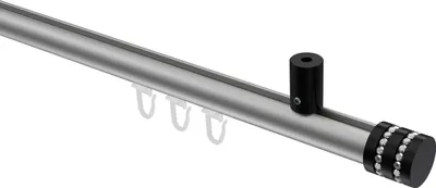 Produktbild von Interdeco Innenlaufstange / Gardinenstange mit Innenlauf Silbergrau / Schwarz, Typ Sonius Estana (Glitzerkappe) Deckenmontage, 20 mm Ø 1-läufig, 140 cm